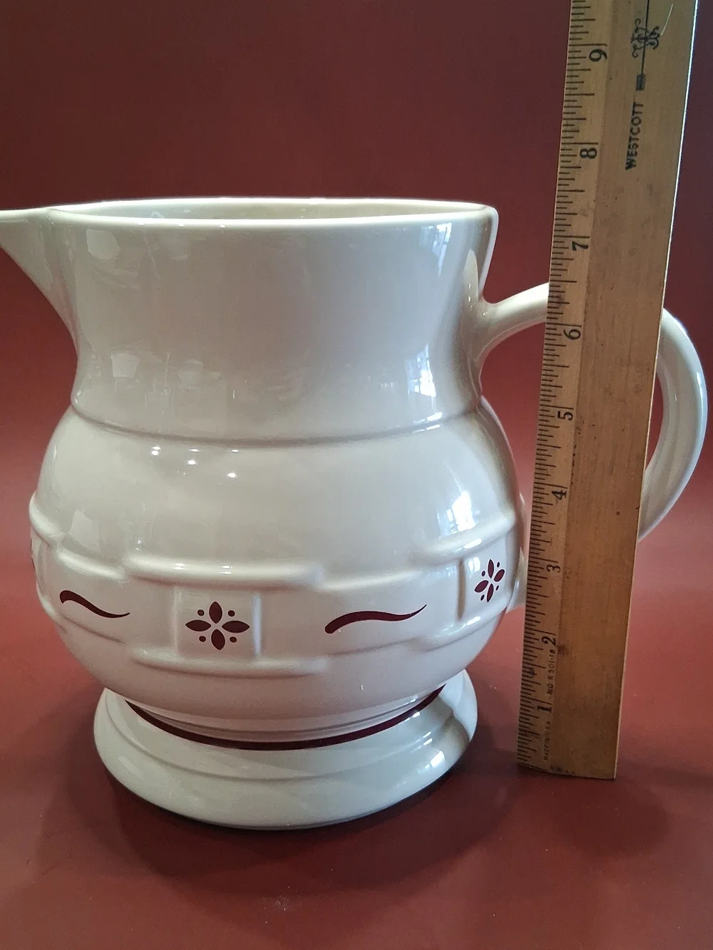 Vintage Set of 2 Red LONGABERGER Woven Traditions Heritage Pitcher 32 oz & 64 oz